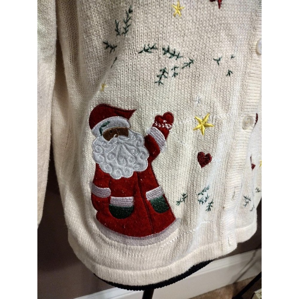 Star Blue Originals Womens Sweater Cardigan Size L Santa Not So Ugly Christmas - Picture 2 of 6